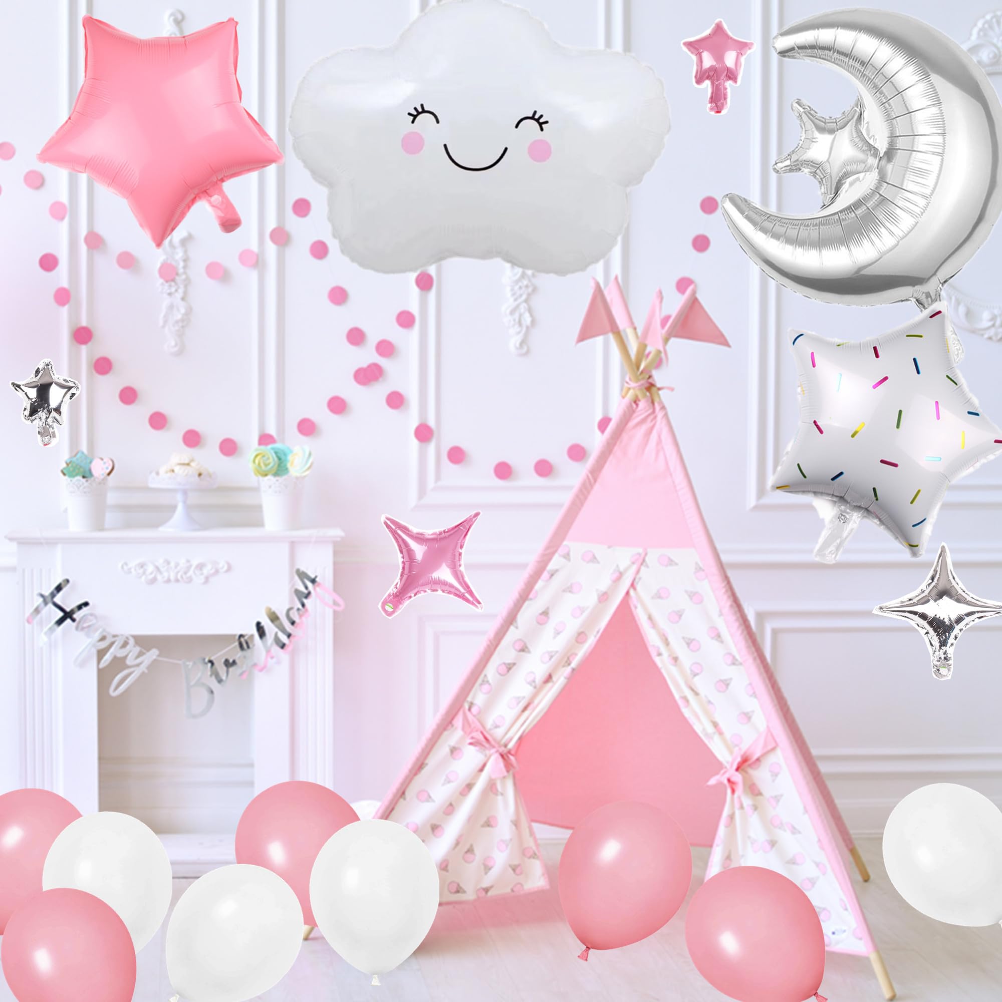DUFACAI white cloud balloons soften the scene with dreamy accents
