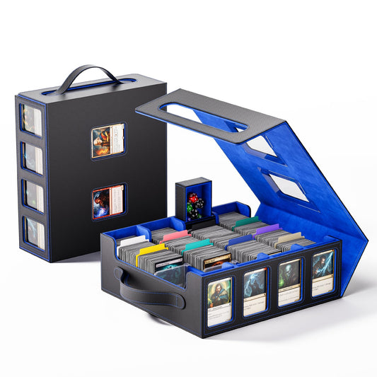 Dufvrpe trading card storage box exterior view highlighting its large capacity for organized decks.