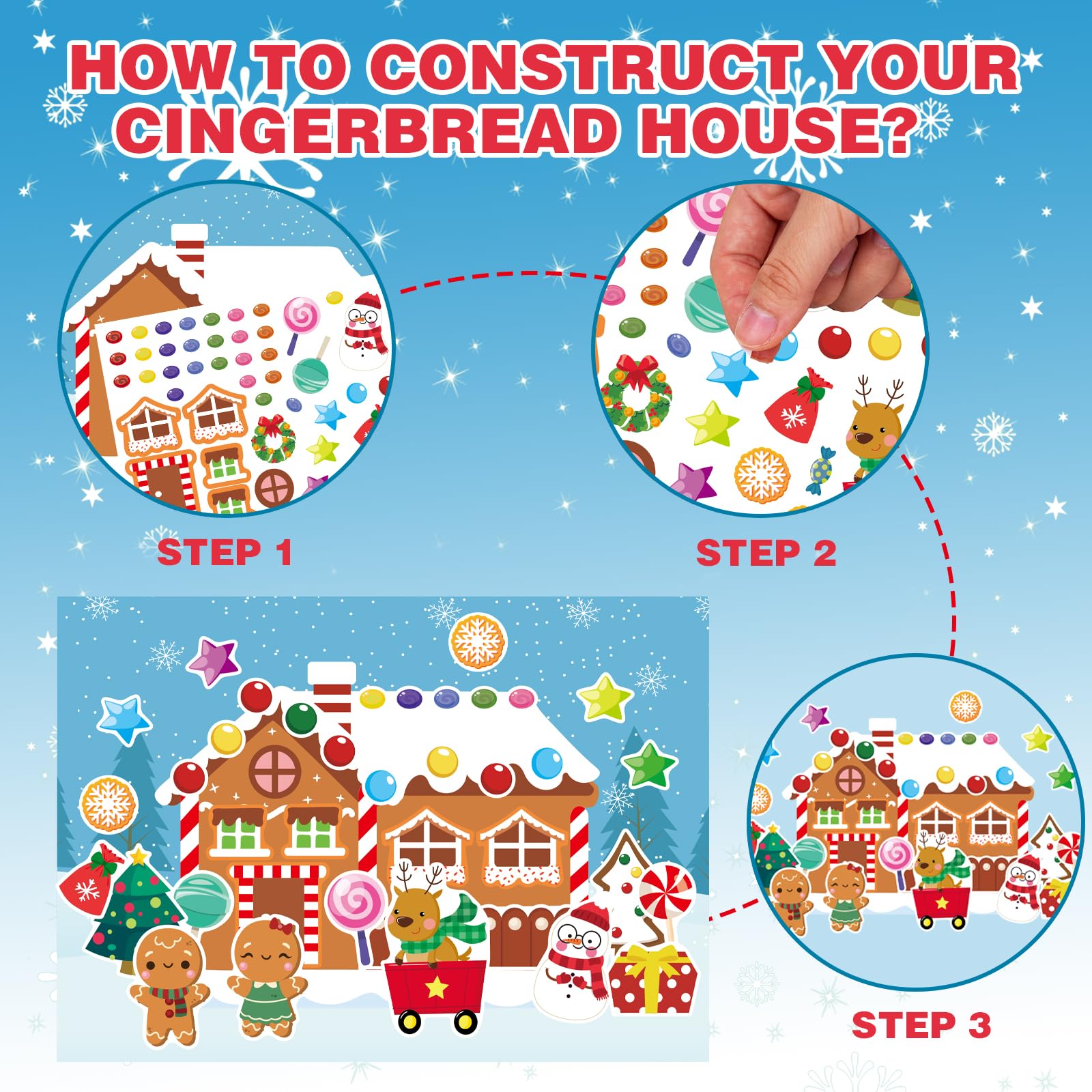 DUJAA gingerbread house stickers candy cane accents ideal for gift wrap and cards