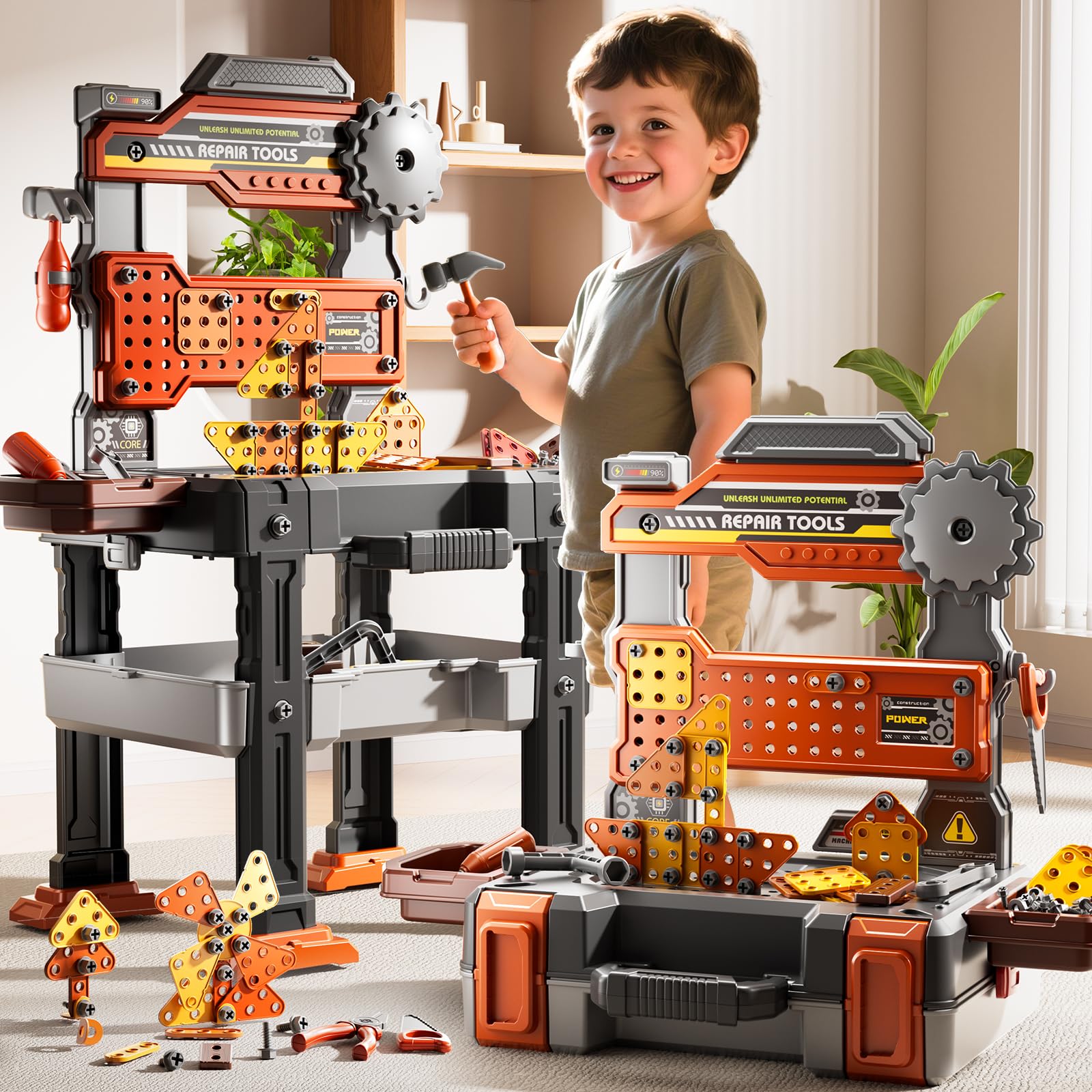 DULONIME screws and brackets enabling kids to tighten and assemble.