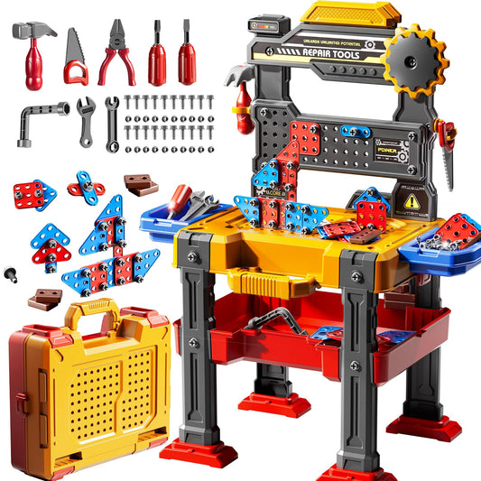DULONIME 2in1 workbench tools toy set for kids promotes imaginative construction play