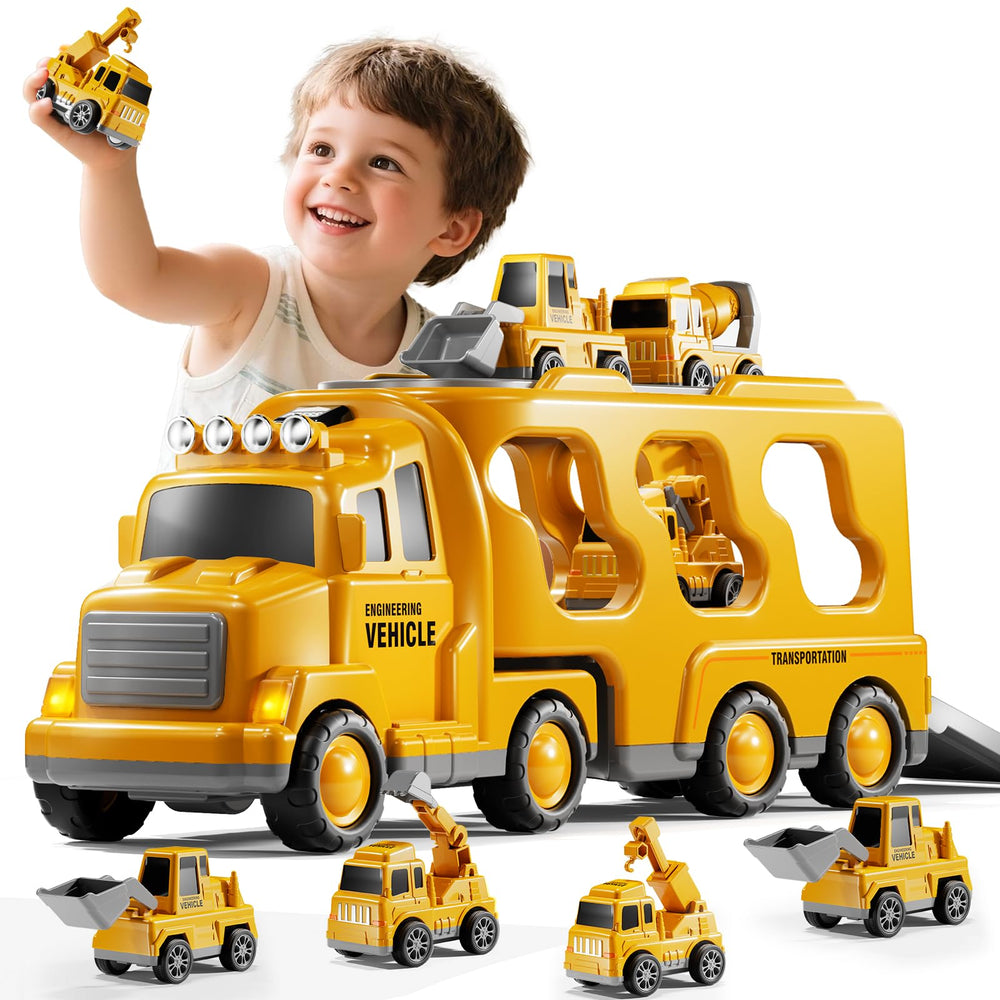 DULONIME construction truck in-action during imaginative construction playtime.