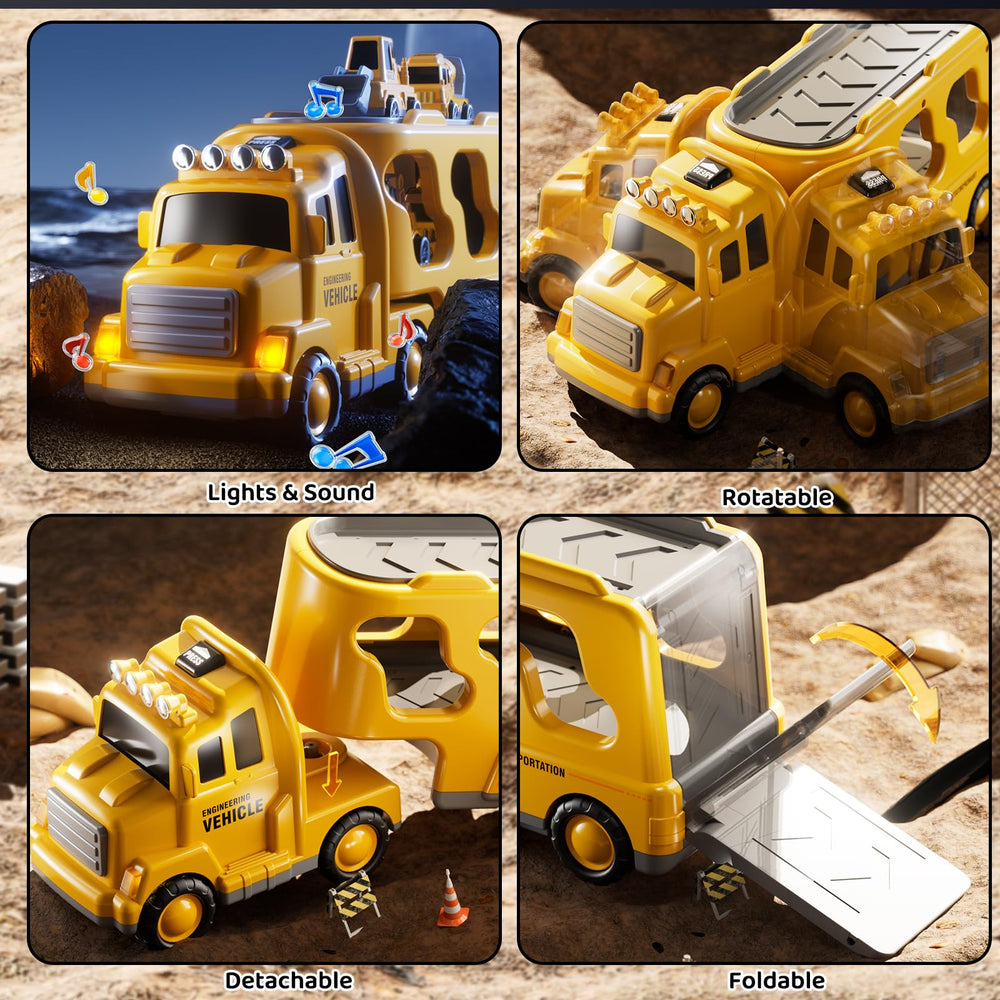 DULONIME construction truck set side view; clear layout for interactive storytelling.