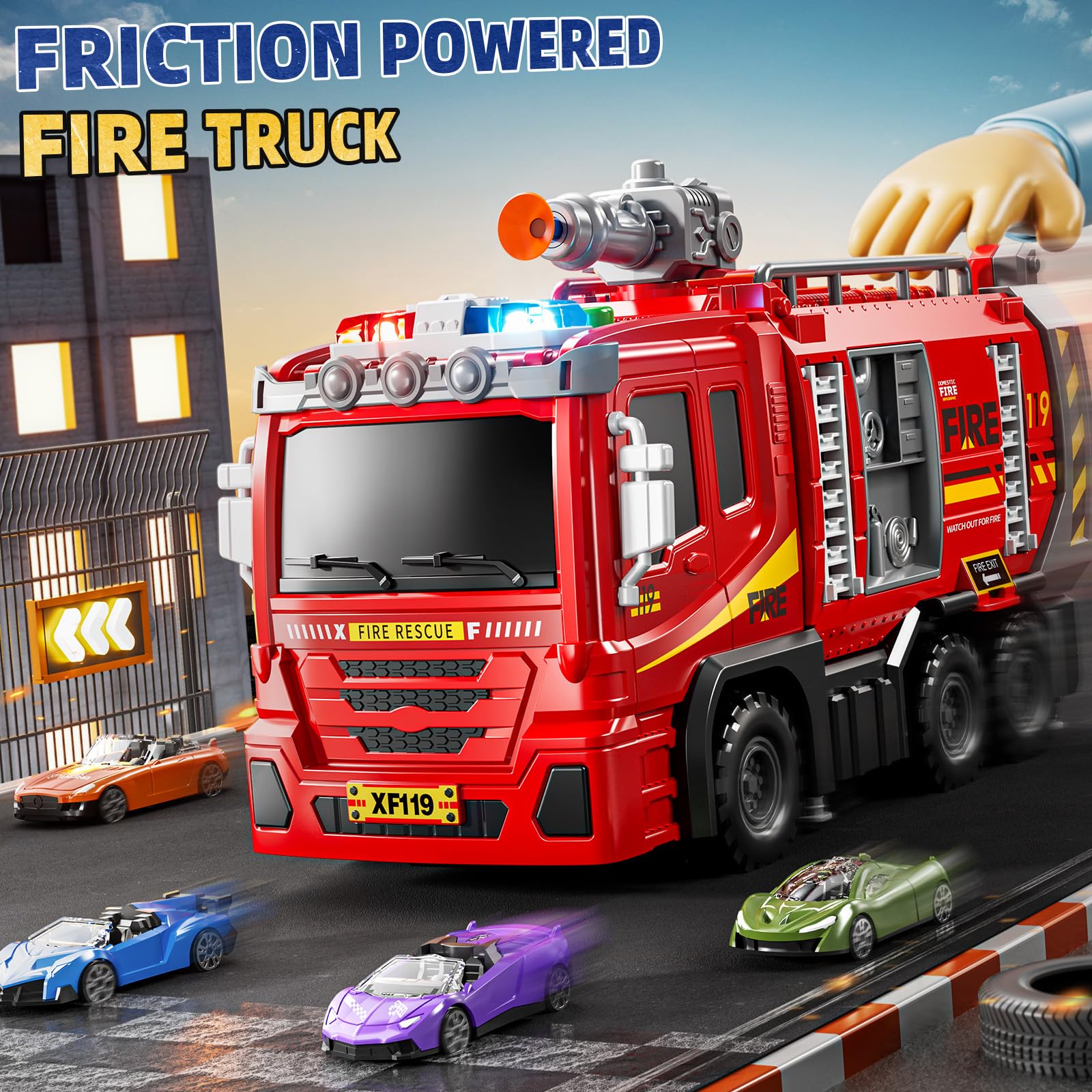 DULONIME fire trucks ideal gift for kids ages 3–9 with group play.