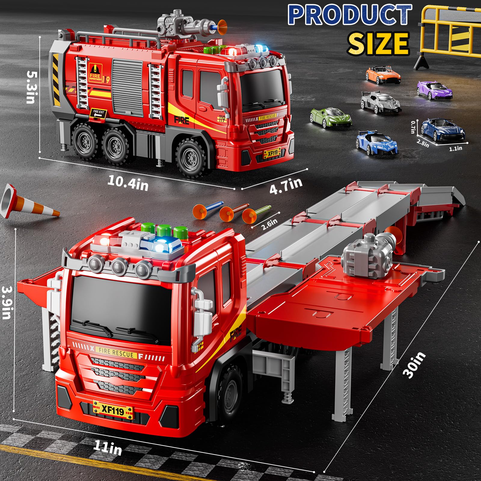 DULONIME fire trucks storage compartment keeps cars organized.