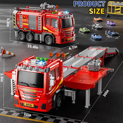 DULONIME fire trucks storage compartment keeps cars organized.