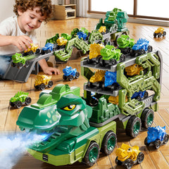 Rumbling roar and water sprayer add sensory play with DULONIME dinosaur set.