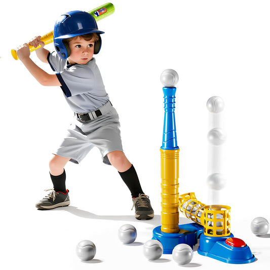 DULONIME T Ball Set with adjustable-stand supports growing players for proper batting height.