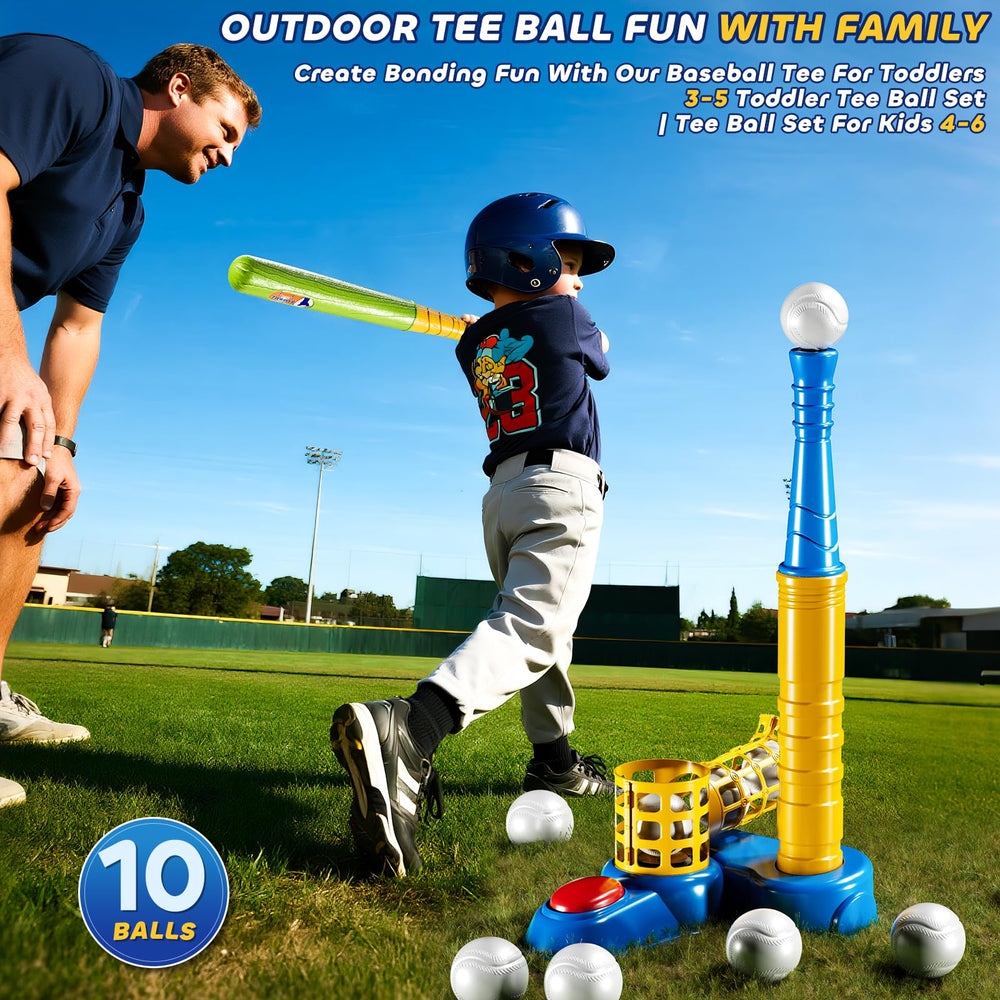 DULONIME T Ball Set features baseball-tee for easy backyard setup and use.
