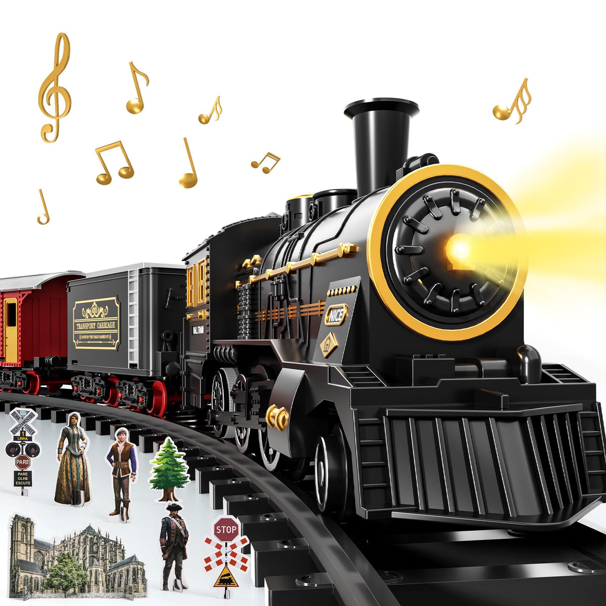 DULONIME locomotive on vibrant tracks for imaginative play.