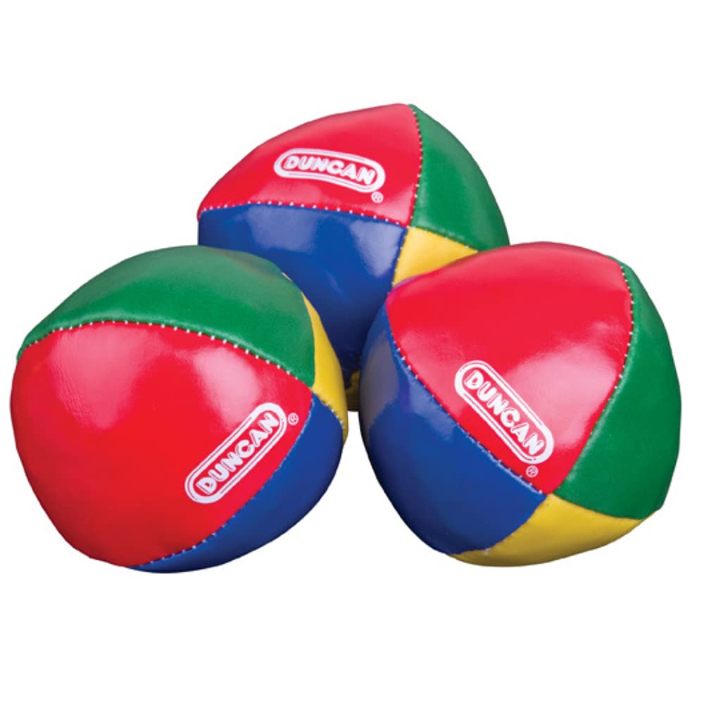 Duncan juggling balls with bright multicolor vinyl shells for easy catching.