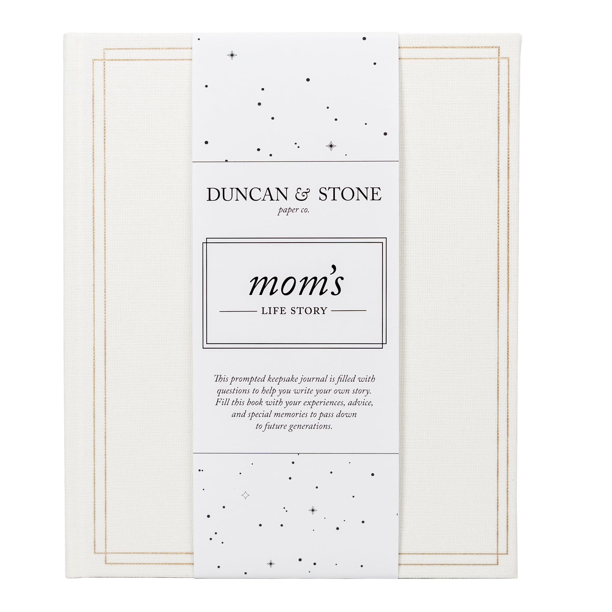 DUNCAN & STONE MOM STORY JOURNAL cover in linen binding for premium keepsakes.