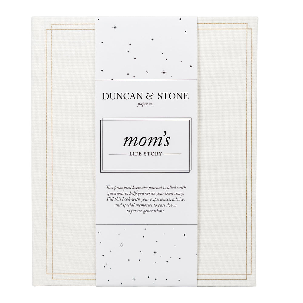 DUNCAN & STONE MOM STORY JOURNAL cover in linen binding for premium keepsakes.