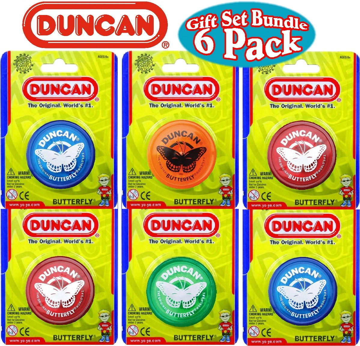 Duncan Butterfly Yo-Yo Gift Set six-pack, ideal for gifting and party favors.