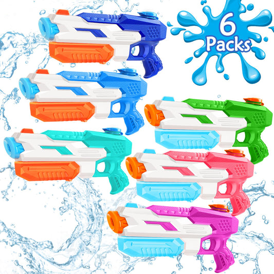 DUNEMEI six-pack 600cc water guns for group play, great for sunny pool parties.