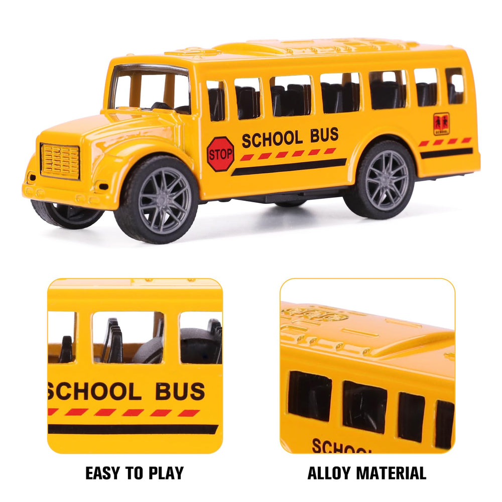 DUNRIOG durable alloy and ABS school bus toy for kids.