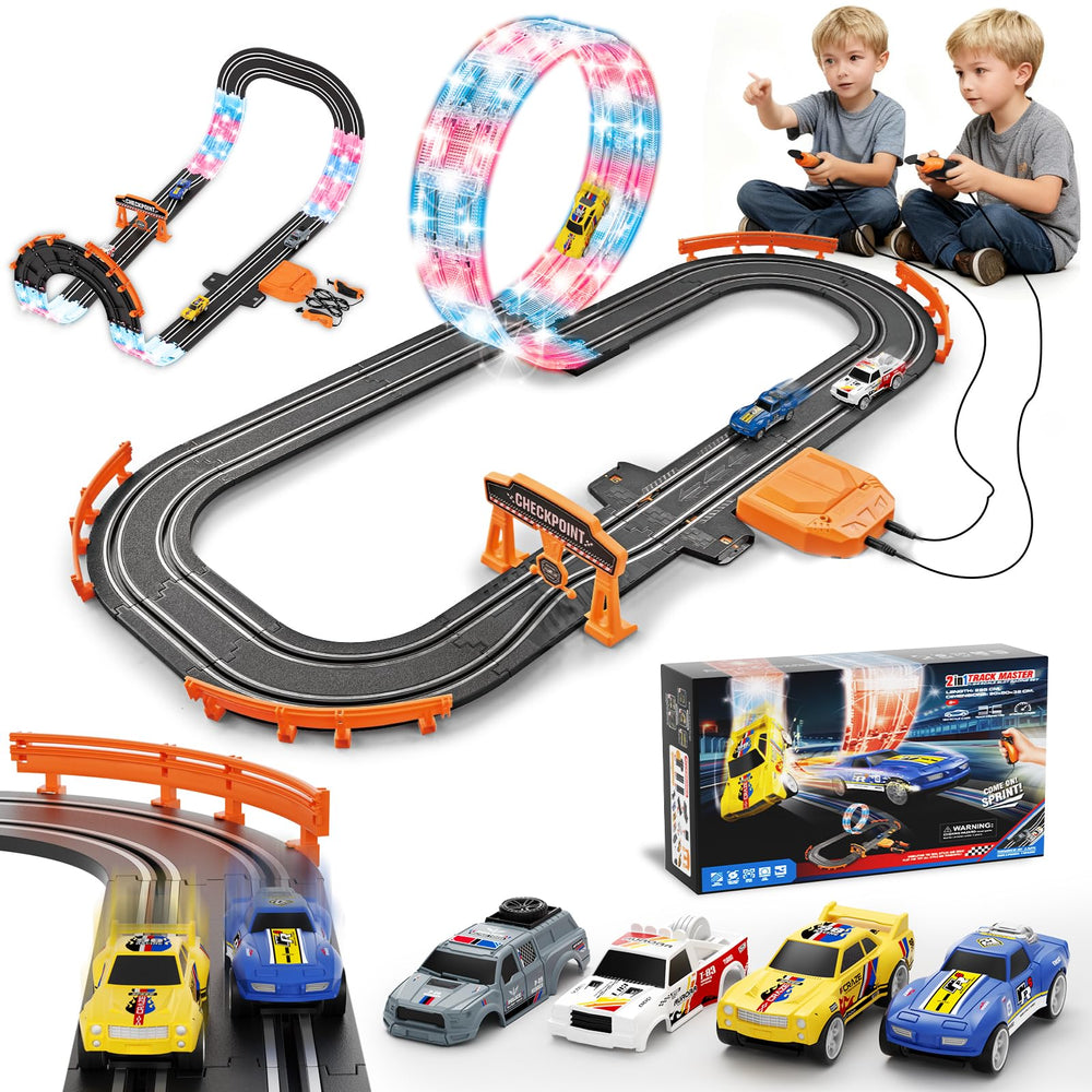 DUONIZAY 9.86ft slot track with LED lights creating immersive race vibe.