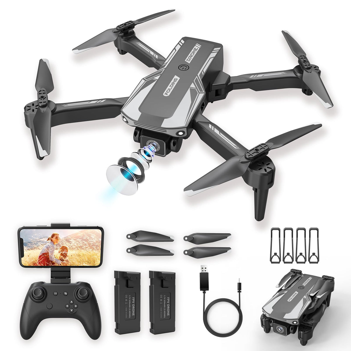 Duonizay kids foldable drone with 1080p camera for real-time video