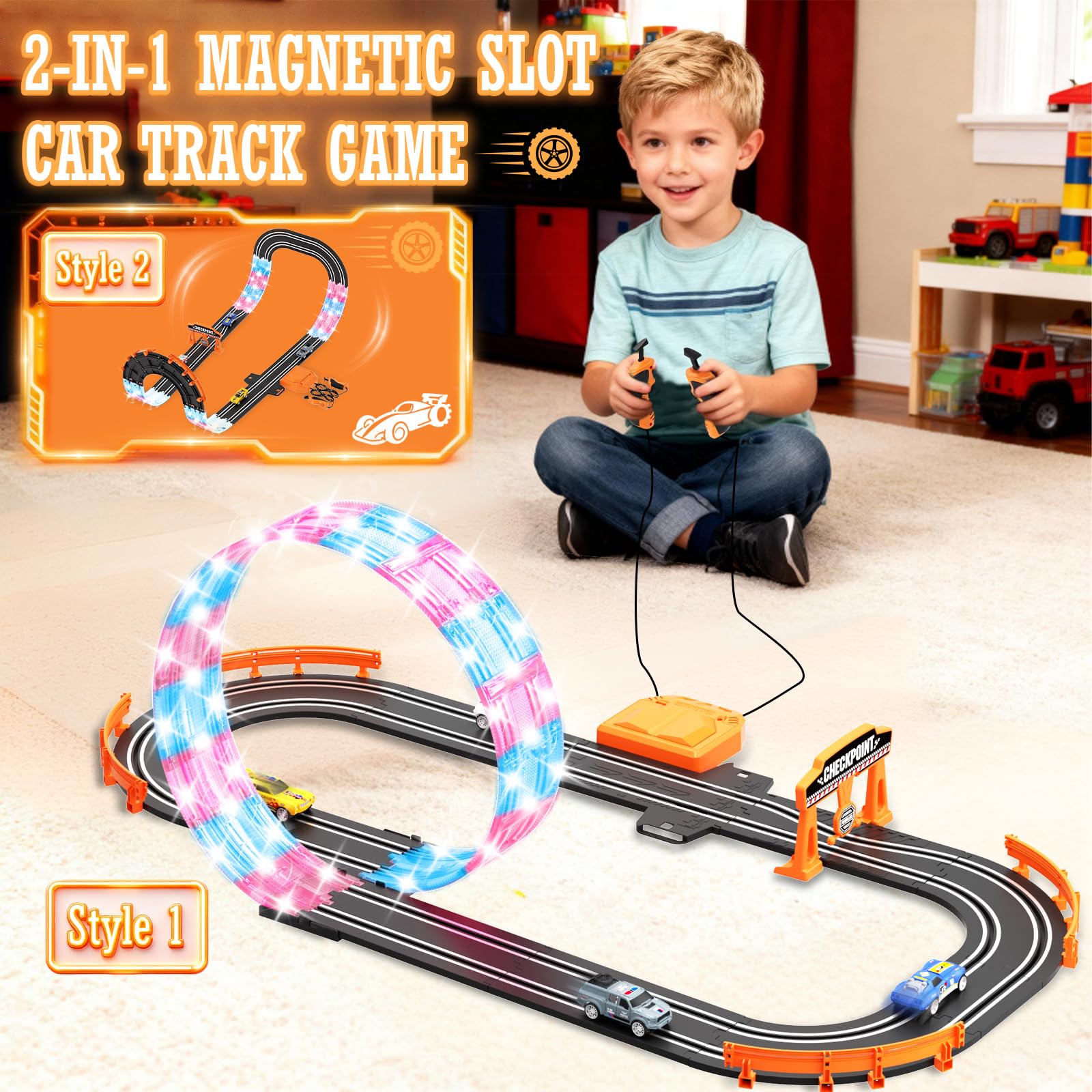 DUONIZAY slot track showing curved sections and loops for dynamic racing.