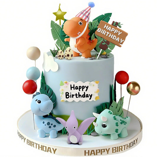 DUOROUBAO dinosaur cake toppers and ornaments ideal for colorful dinosaur-themed cake decorations.