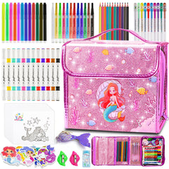 DUOROUBAO Mermaid coloring case front view with organized tools for kids art
