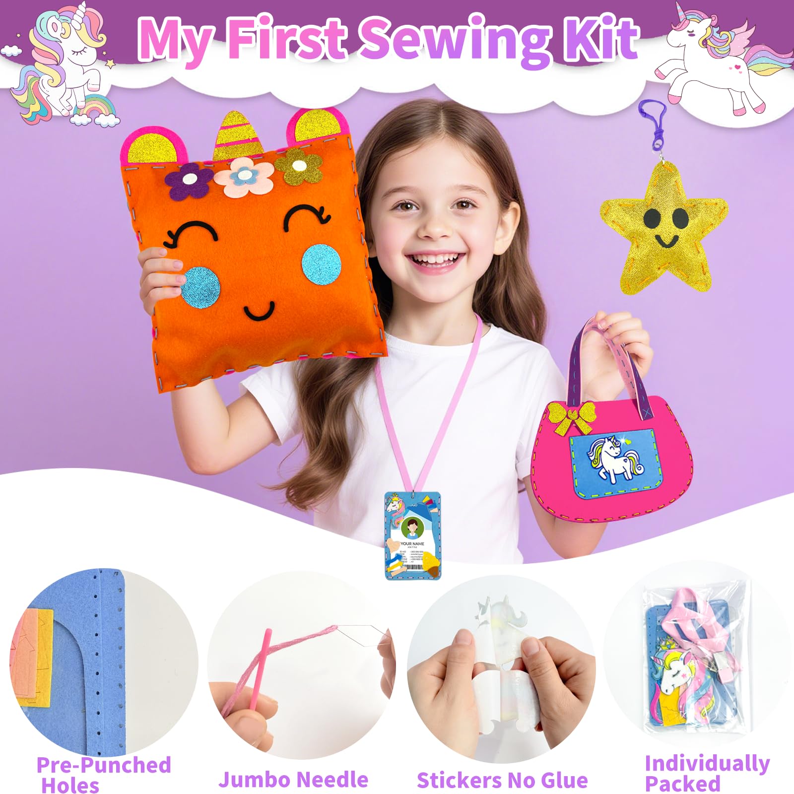 DUOROUBAO unicorn sewing kit child safe needles for safe practice
