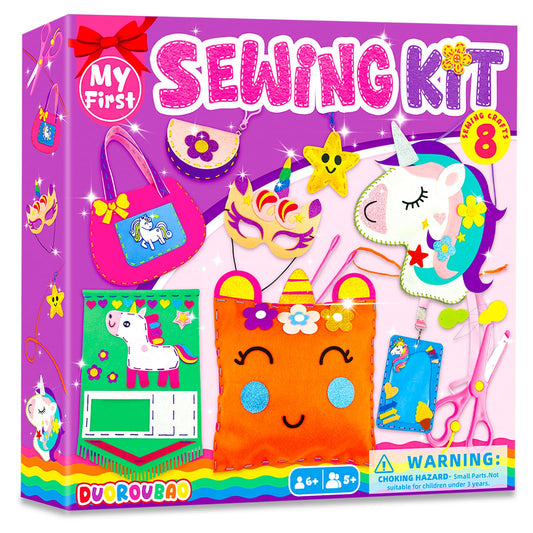 DUOROUBAO unicorn sewing kit packaging showing kid friendly box for easy gifting