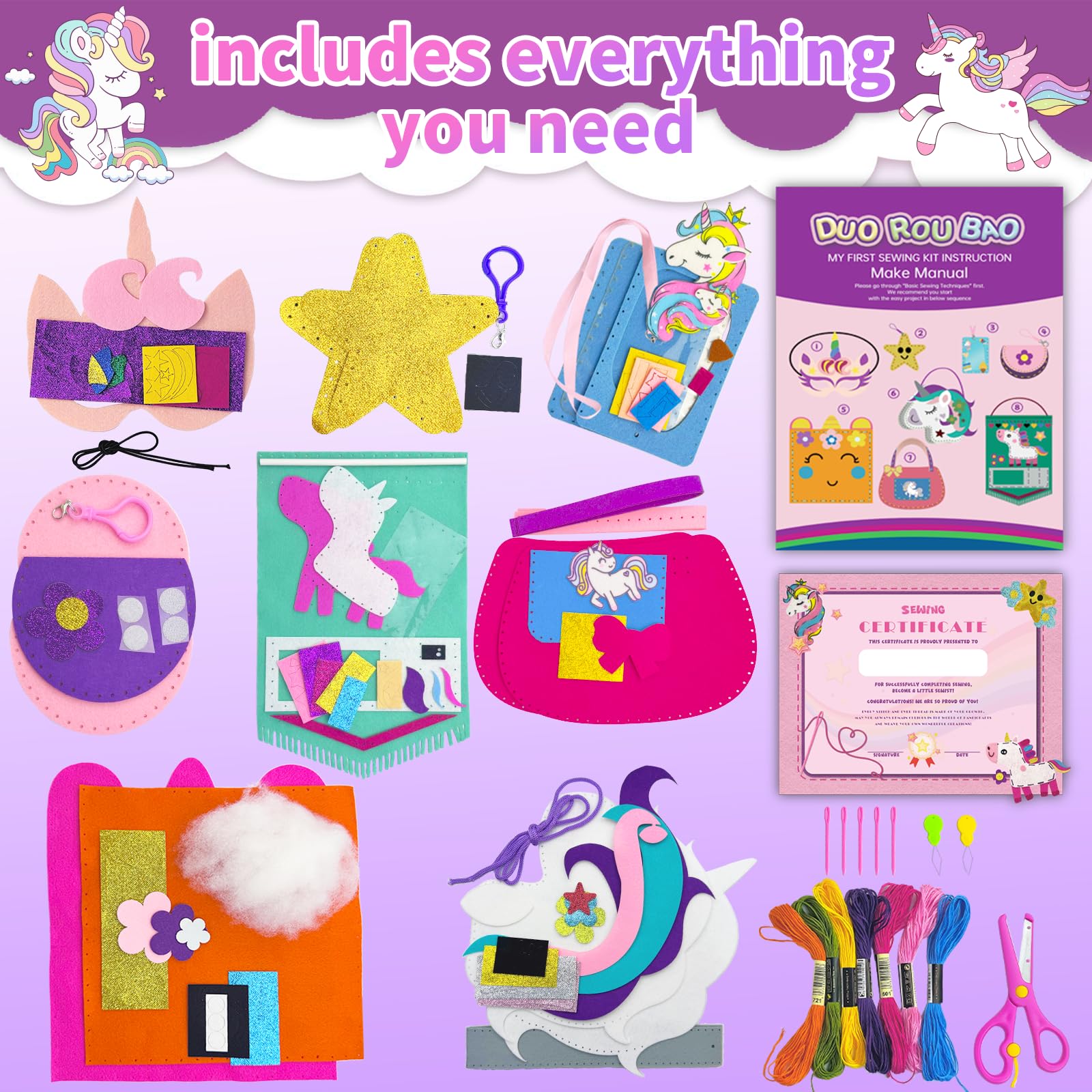 DUOROUBAO unicorn sewing kit pre cut fabrics ready for stitching