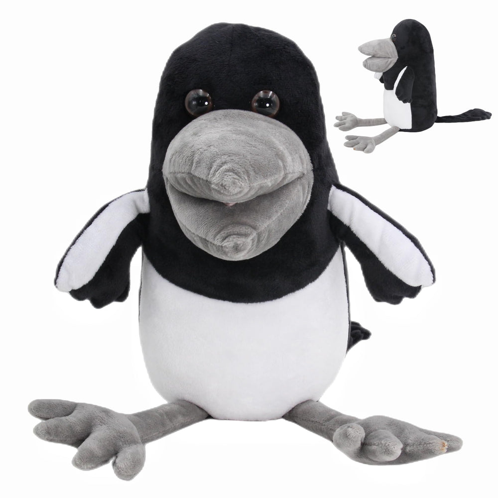 Dupuci Maggie Crow plush face showcases a friendly expression for comforting cuddles.