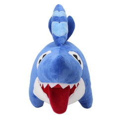 Dupuci shark dog plush face close-up, showcases soft fabric and friendly expression.