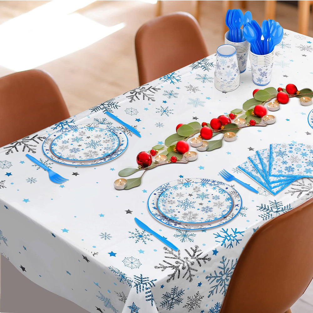 Durony snowflake tablecloth 108x54 inches protects surfaces during meals.