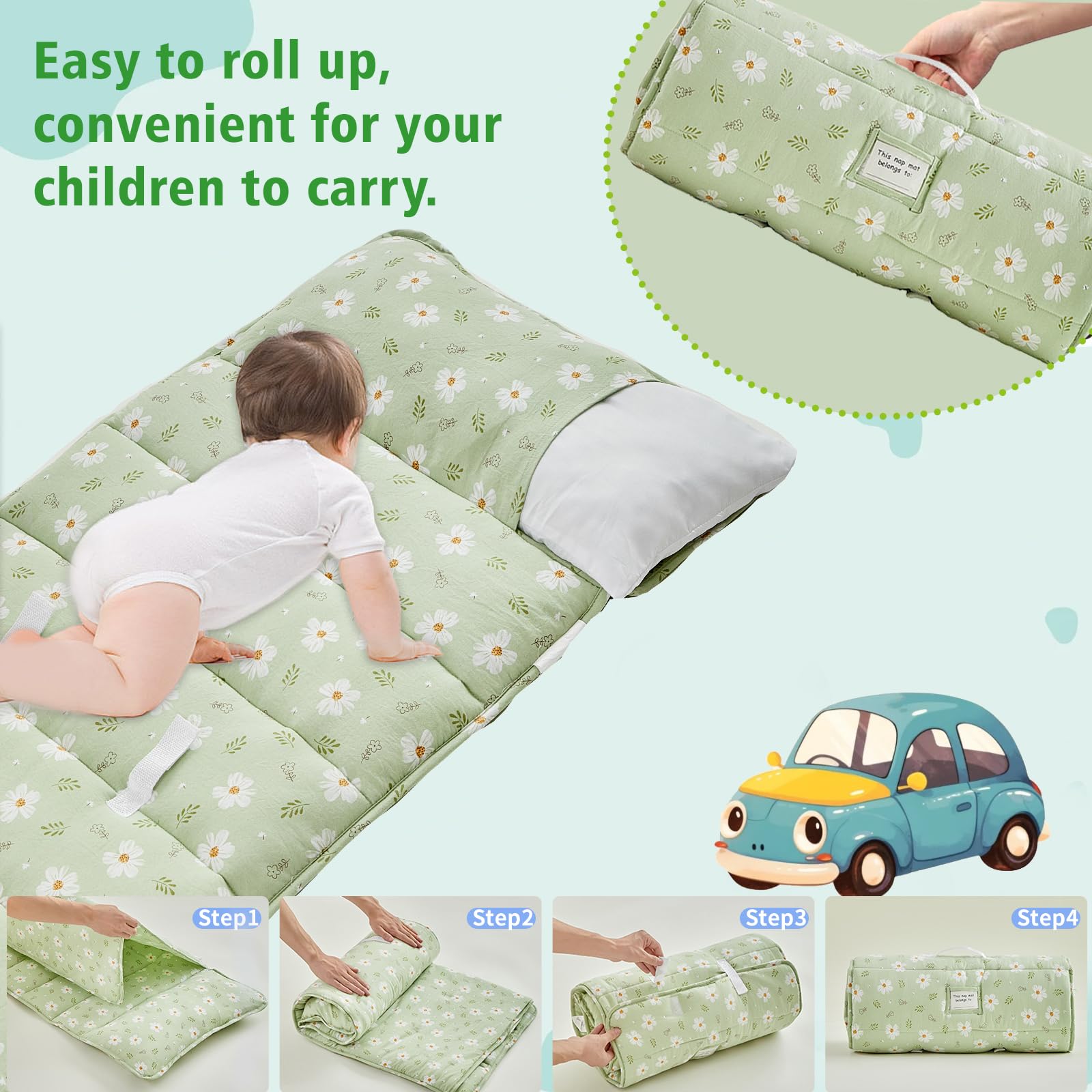 DuShow nap mat includes a warm blanket for cozy downtime.