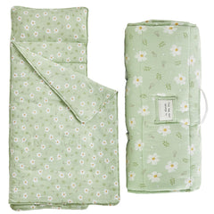 DuShow Toddler Nap Mat in green floral roll-up design for easy transport.