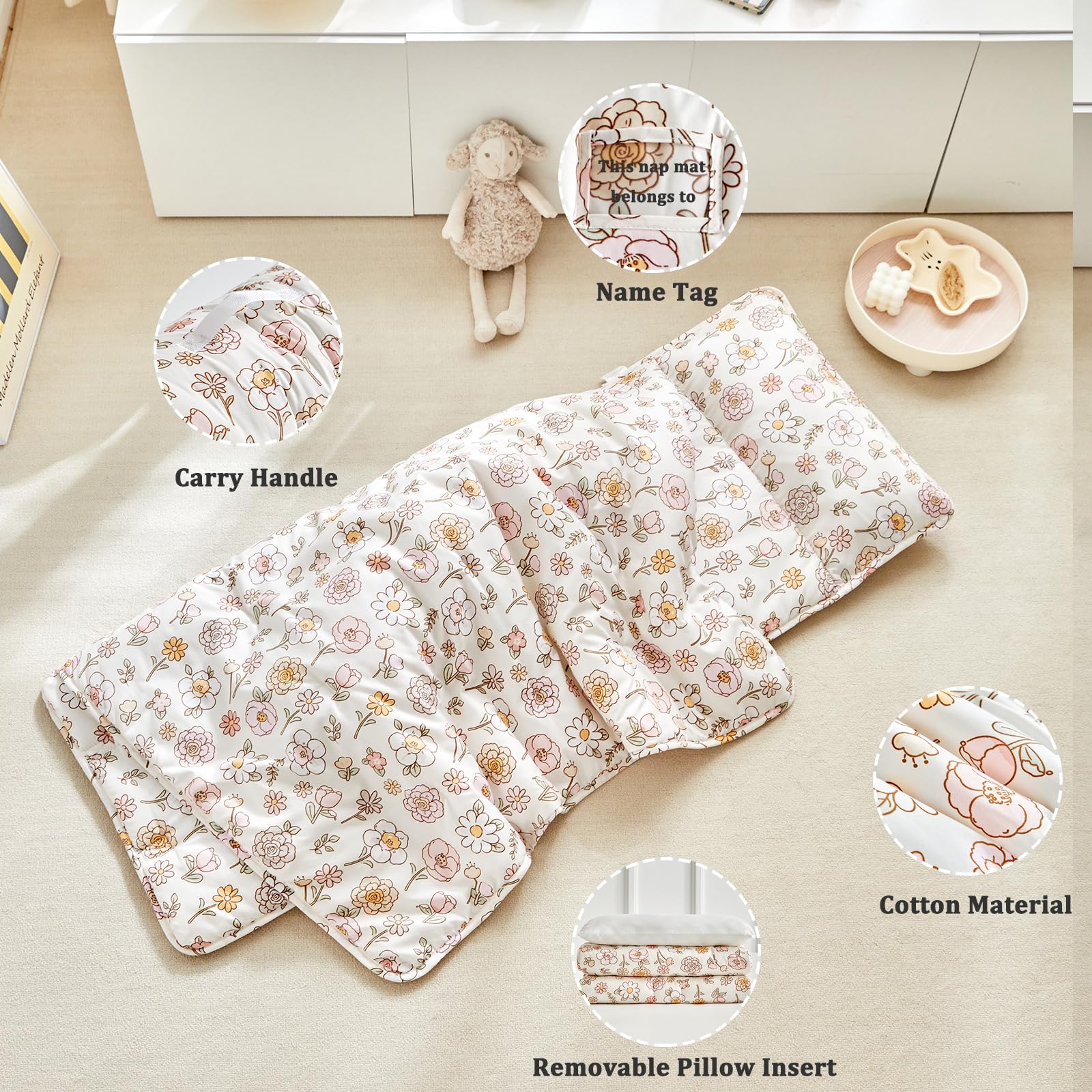 DuShow nap mat with removable pillow for customizable comfort.