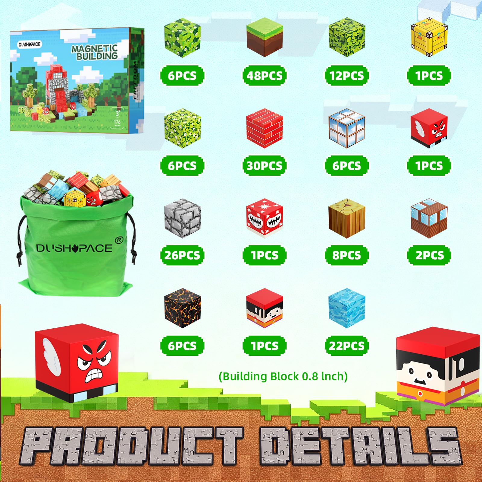 DUSH PACE magnetic tiles connect securely for durable creative play