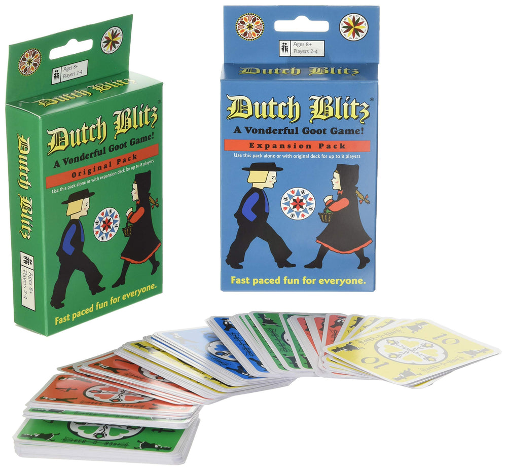 Dutch Blitz original and expansion combo for fast, social gameplay and larger groups.
