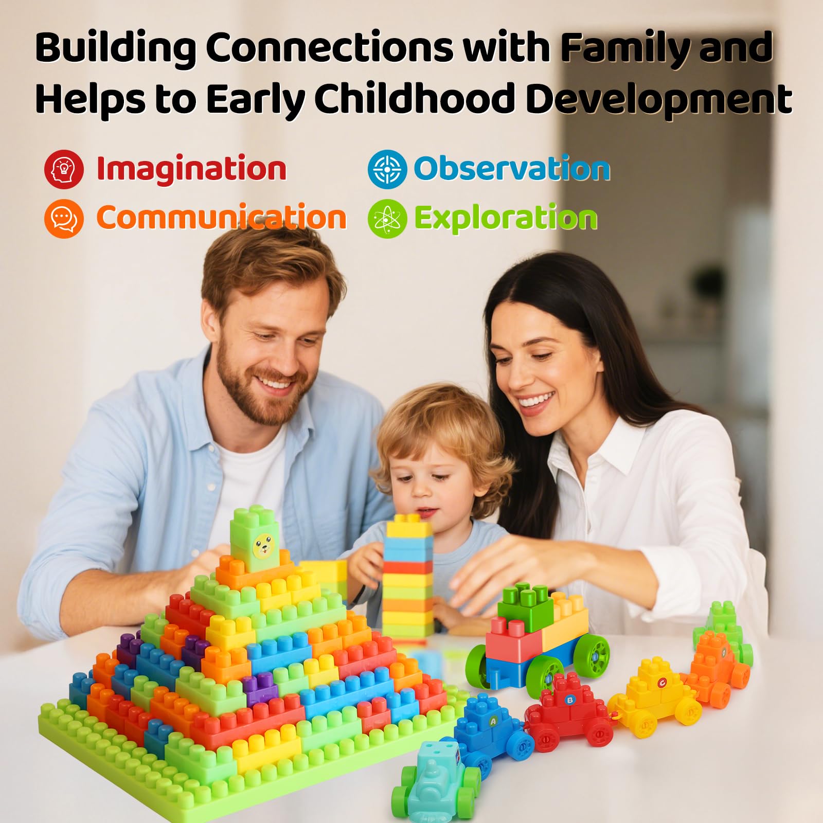 duvry child builds tall structures, boosting spatial awareness and creativity
