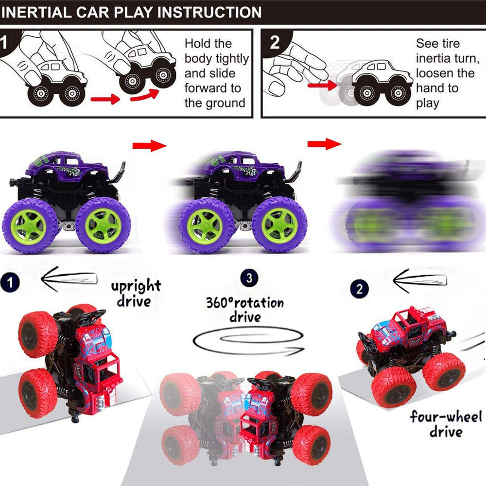 Duyfioa Monster Trucks 360-degree rotation enables fun stunts.