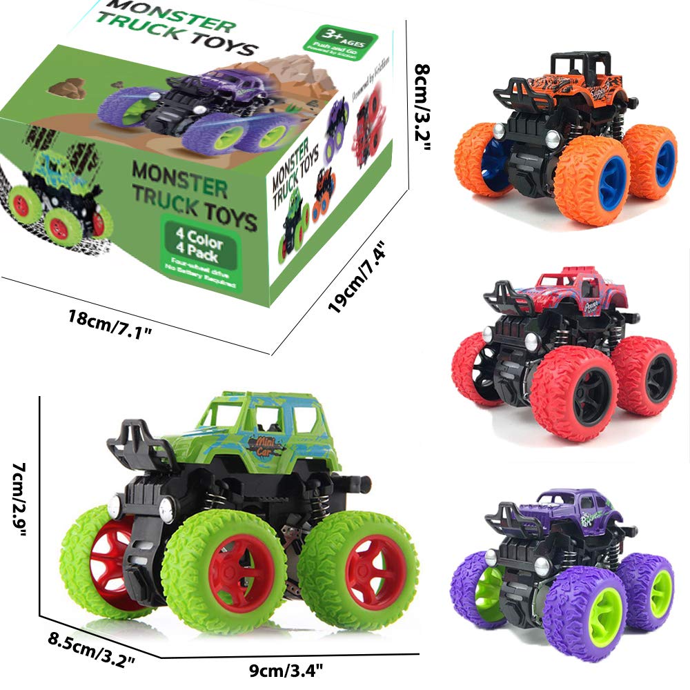 Duyfioa Monster Trucks four wheels drive for stable play on floors.