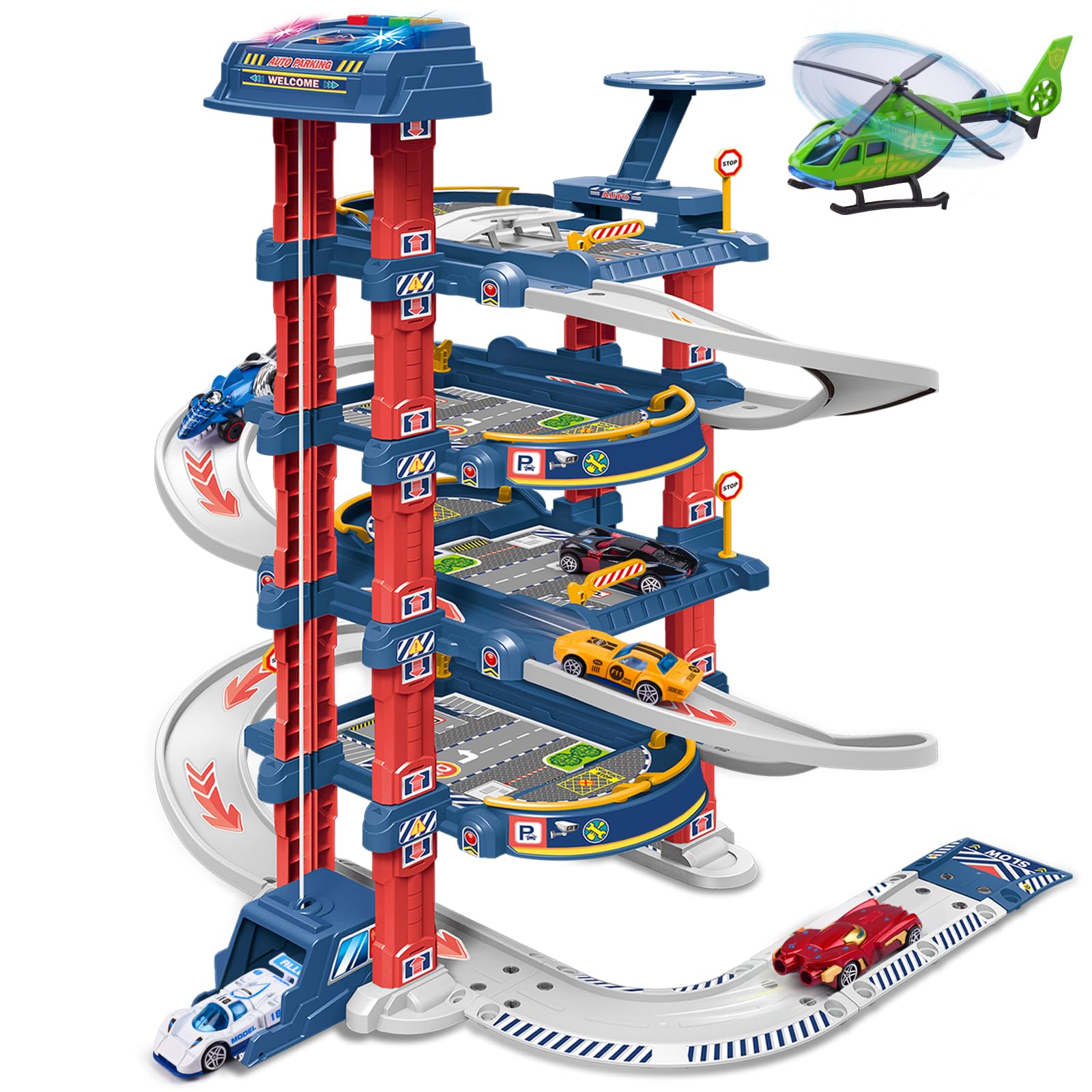 DUYOYU City Ultimate Garage with elevator: four levels for imaginative play and fine motor development