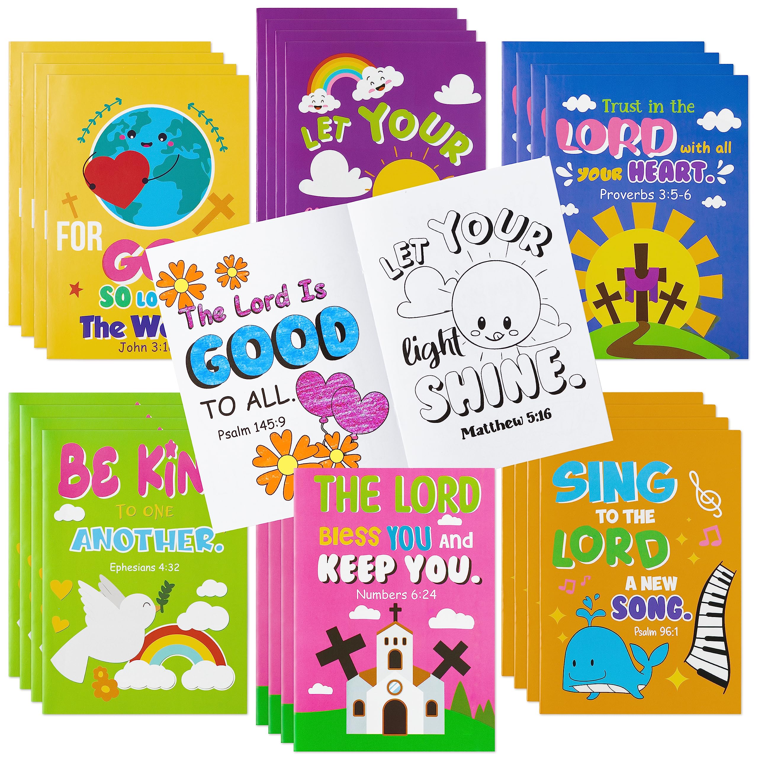 Dvbonike Bible coloring book cover with six color themes for kids' creative religious art.