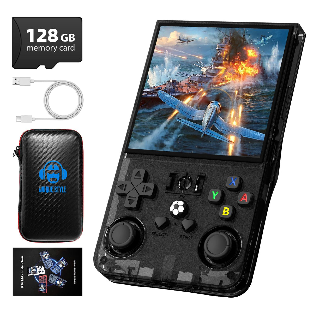 DVJQSN R36MAX retro handheld screen with vivid IPS display for portable gaming on the go