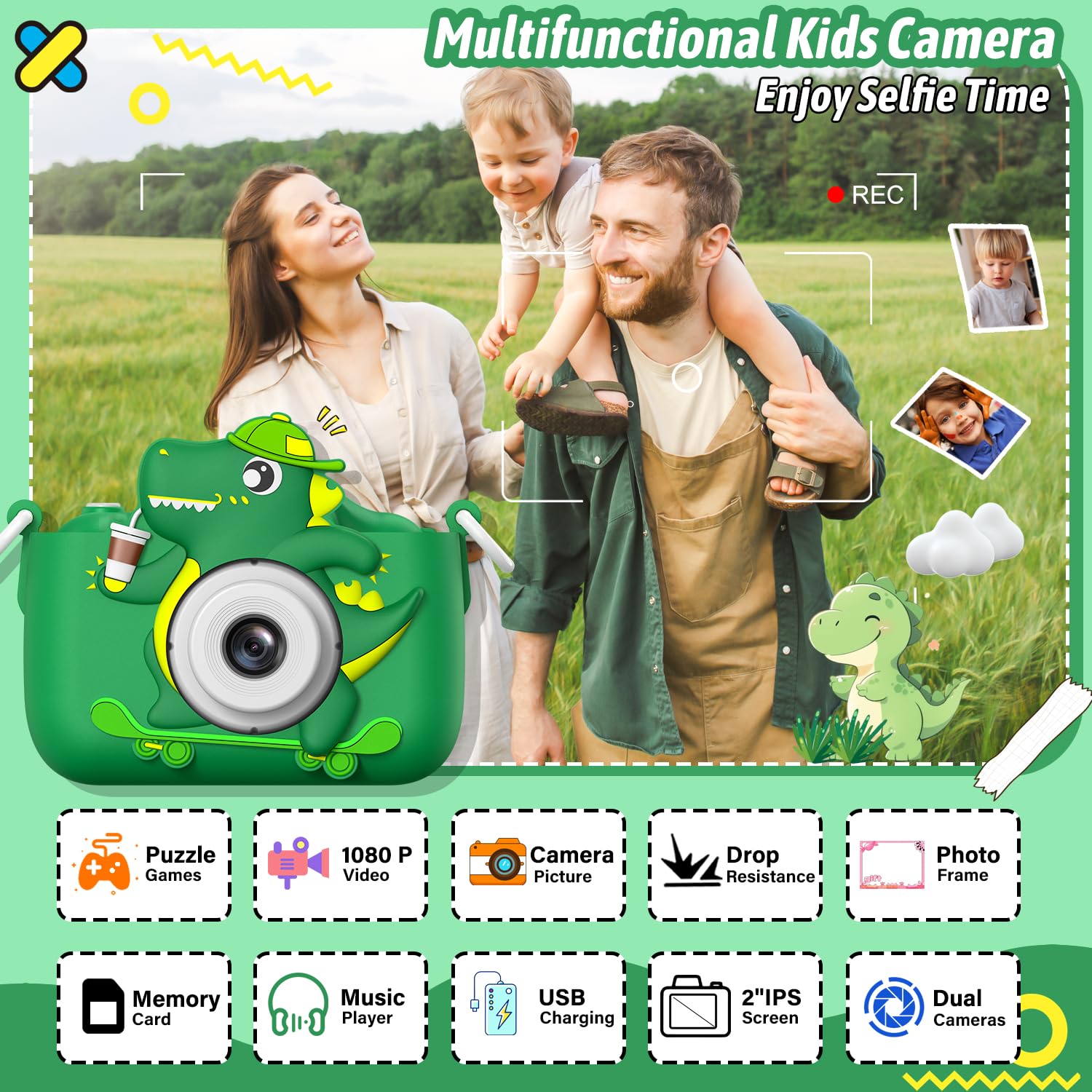 Dwfit Upgrade Selfie Kids Camera cartoon silicone cover protects during daily use.