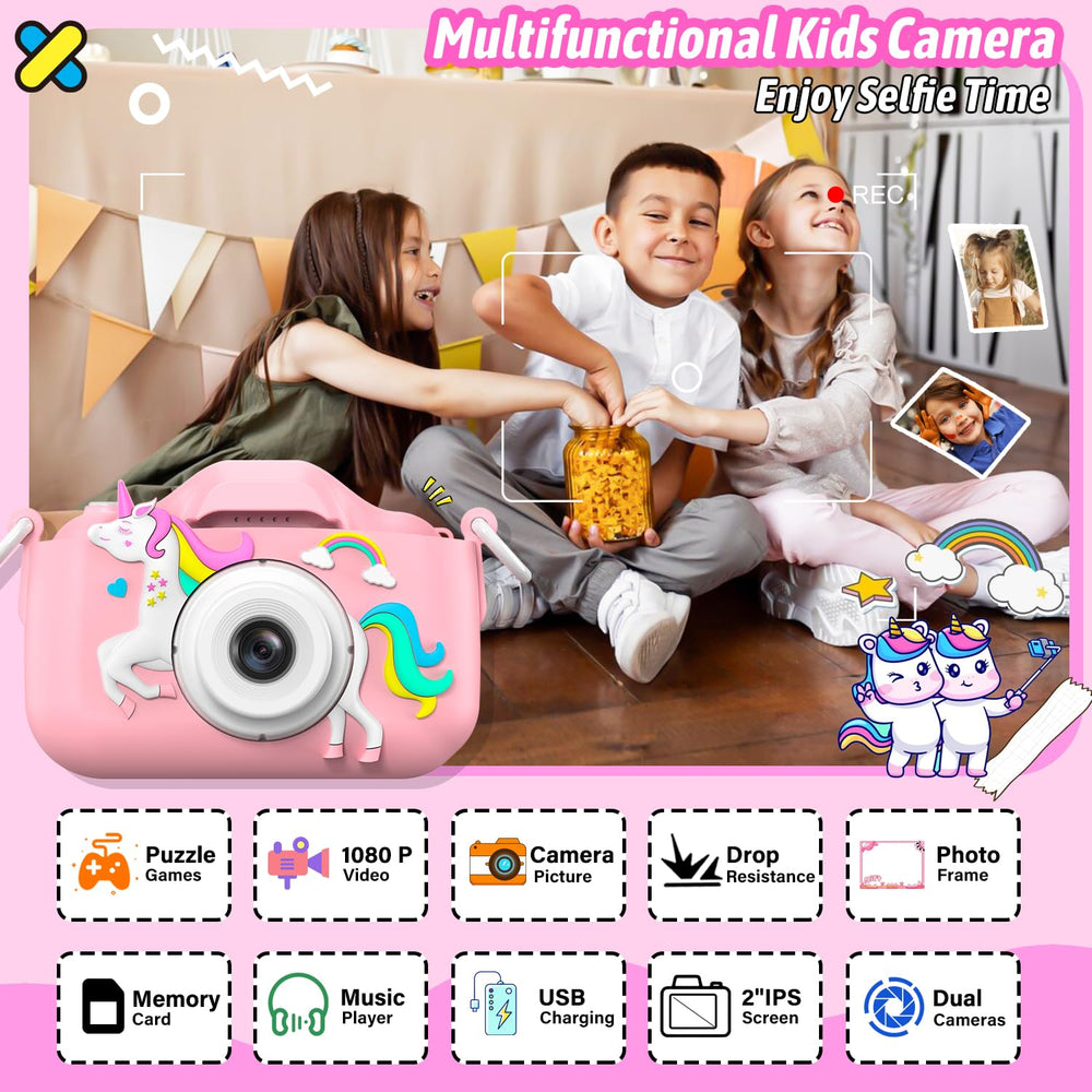 Dwfit Upgrade Selfie Kids Camera dual-camera setup enables simple self-portraits for kids.