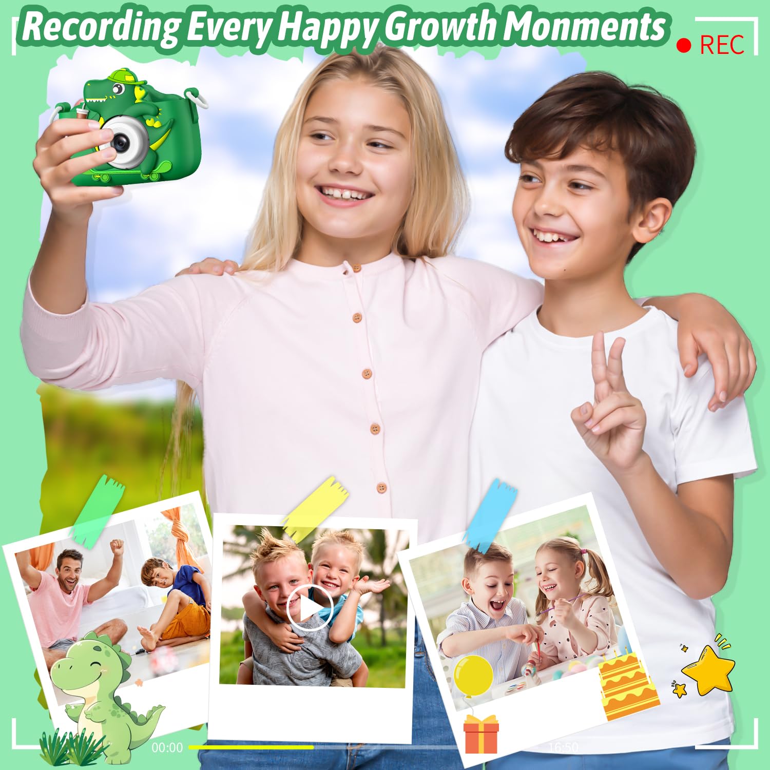 Dwfit Upgrade Selfie Kids Camera durable lanyard enables portable photography.