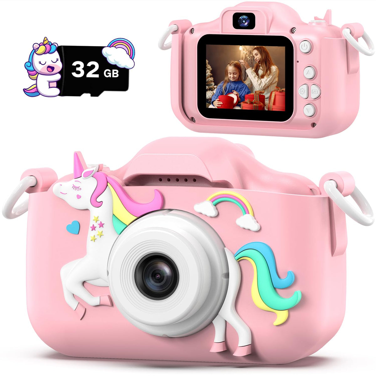 Dwfit Upgrade Selfie Kids Camera front view with protective silicone cover for safe, playful photography.