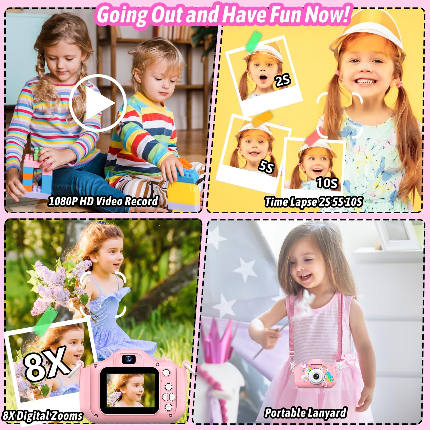 Dwfit Upgrade Selfie Kids Camera in silicone cover providing anti-drop protection during play.
