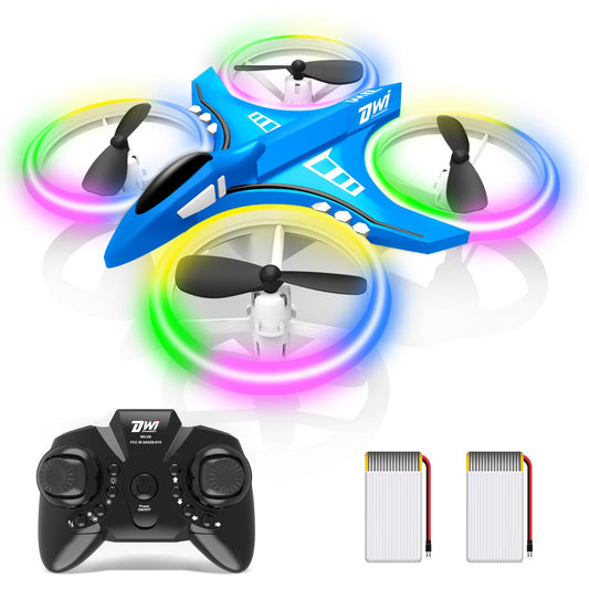Dwi Dowellin 4.9-inch mini drone with LED night lights enhancing indoor play.