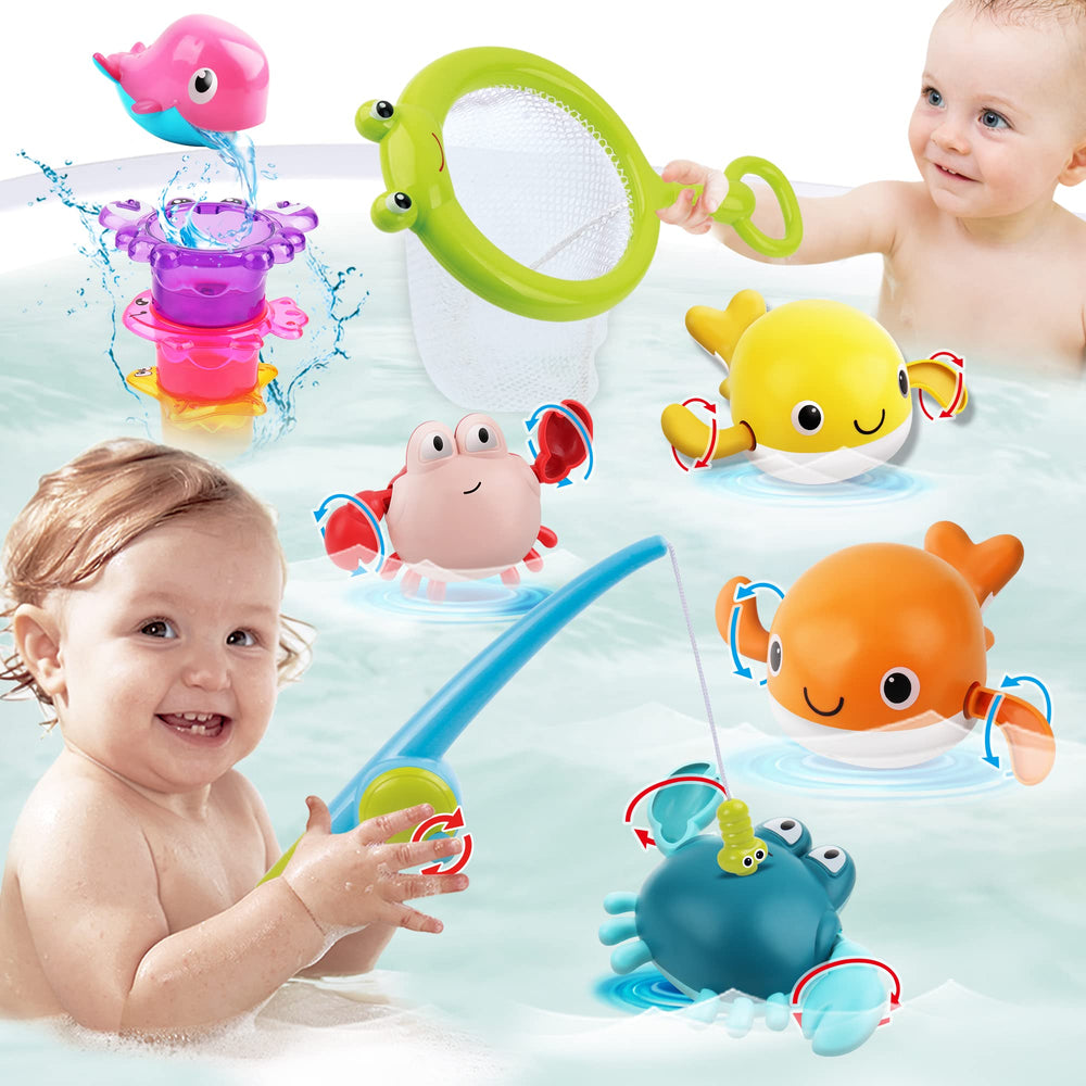 Dwi Dowellin magnetic fishing rod bath toy boosts hand-eye coordination during bath play.
