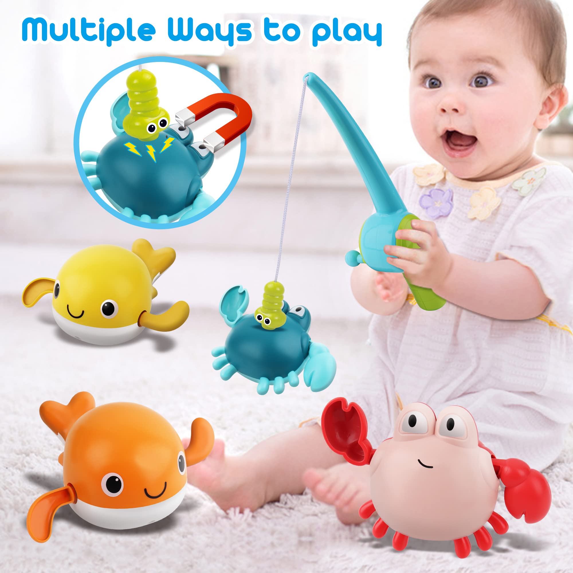 Dwi Dowellin whales and crabs swim for engaging tub time play.